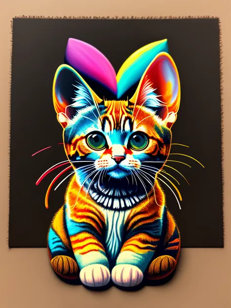 Painting of colorful omabalya on a black background,, Breathtaking rendering, Within a bright connection, Inspired by Kinoko Wai. craftsmanship, Hold the heart, Magic Items, Kitten symbol, Wow, A beautiful, Multi-colored cast mascot, flash sa