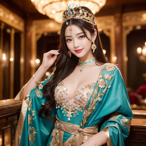 ((top-quality、masutepiece、8K、Top image quality、Highly complex and detailed depictions))、(Chinese queen full body photo:1.3)、beautiful city of chan&#39;in night、((most gorgeous chinese queen&#39;Huge costumes、the most vivid and luxurious costumes、big long c...