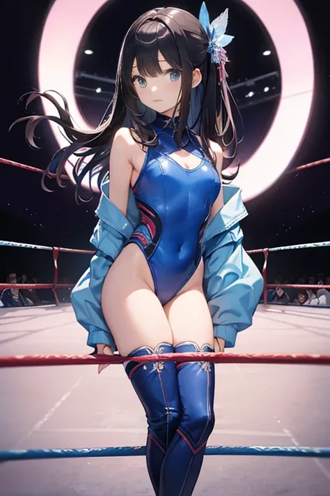 top-quality、extremely delicate and beautiful、Soio、Idol、12 year old girl、japanes、Lori、Chiquita、a junior high school student、A dark-haired、Light blue leotard、professional wrestling wrestling boots、professional wrestling、fight