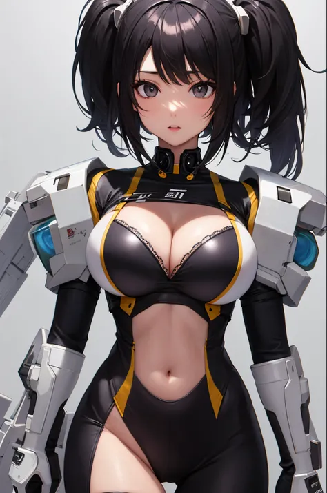 ​masterpiece、Top image quality、Black hair、Black bra、Colossal tits、mechs、animesque、8K,​masterpiece, bset quality,Colossal tits、（1girl in）、((Pit Girl Suit))、shinny skin、Shiny big、dark-brown eyes、 ((top-quality))、 Crisp focus:1.2、Highly detailed facial and sk...