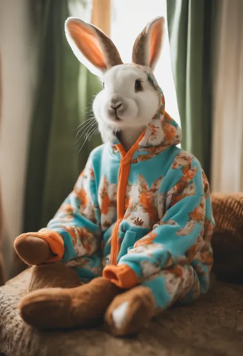 A photo of a cozy rabbit-themed onesie,original,I love rabbit., male