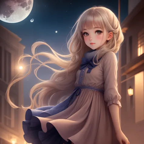 A beautiful girl looking at the moon