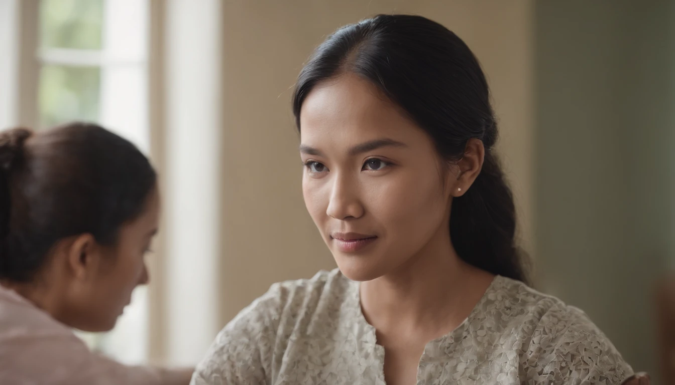 A 35-year-old Indonesian mother who came to school, meeting a homeroom teacher at school in the morning