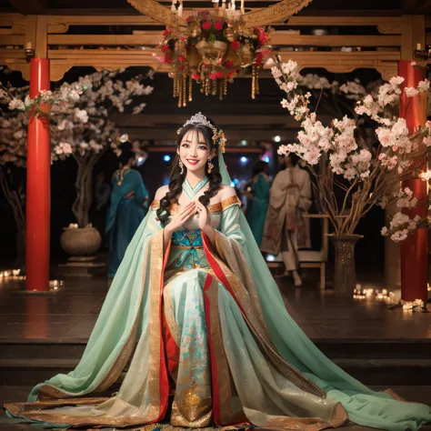 ((top-quality、masutepiece、8K、Top image quality、Highly complex and detailed depictions))、(Full body photo of a princess from the Heian period:1.3)、Beautiful Heiankyo night、((Princess Heian&#39;s most gorgeous costume、the most vivid and luxurious costumes、bi...