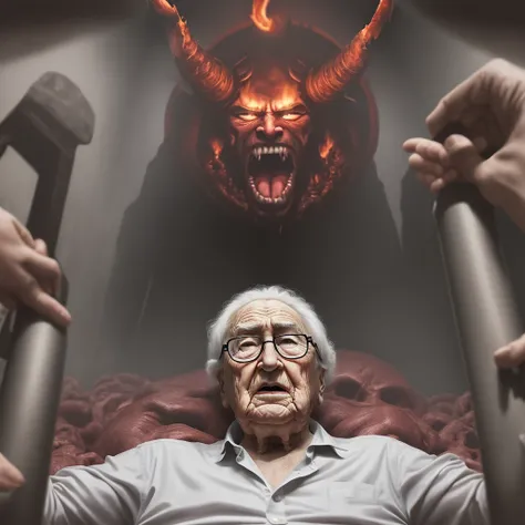 henry kissinger in hell being tortured by a demon