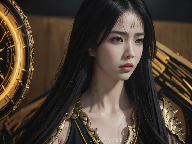 Close-up of a woman wearing yellow and black clothes，shadowbringers cinematic，4K detail fantasy，beautiful fantasy empress，GameCG，xianxia fantasy，xianxia hero，2。5D CGI anime fantasy artwork，Movie goddess close-up，Ruan Jia and Artgerm，World of Warcraft 4K de...