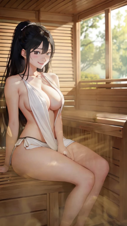 ((velocity)),Attacked by farts, (((Women farting))),(girl farting while sit on sauna)),smiled slightly,velocity,(a female adult),(just wearing a towel),(sit facing the screen),(her boob facing the screen)) (longhair blackhair),(Asian woman),(sauna),(master...