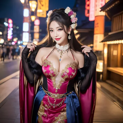 ((top-quality、masutepiece、8K、Top image quality、Highly complex and detailed depictions))、(Photo of the upper body of a Japanese prostitute:1.3)、Luxury Guru House at night、Japan&#39;the most luxurious prostitute costumes、((the most gorgeous japanese prostitu...