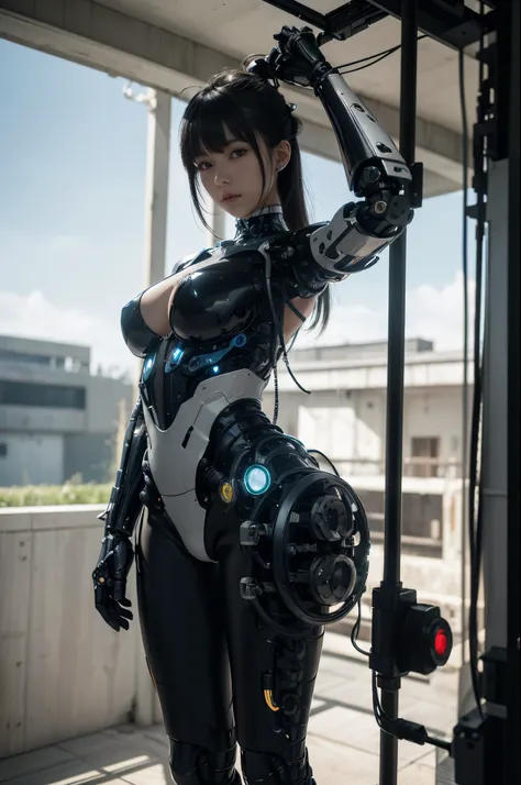 masterpiece, best quality, extremely detailed, (photorealistic:1.4), (RAW photo) (RAW photo) (8K, 4K, Best Quality, hight resolution, 超A high resolution:1.1), (masutepiece, Realistic, Photorealsitic:1.1), 1girl in, Japaese Cyborg girl,Plump , control panel...