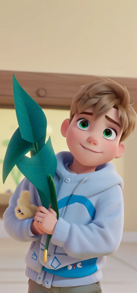 A dark blond boy child , cabelo pouco , olhos verdes estilo disney pixar,alta qualidade,melhor qualidade