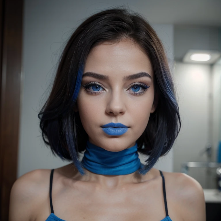 Une fille avec des yeux bleus des sourcils bien taille avec une bouche bien gonflé