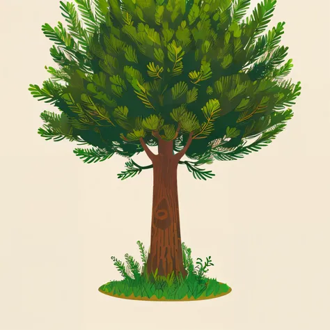 ((pine tree illustration、Illustration style、without background、Illustration for logo))、The image is a hanafuda、.png、stunning shape、the trunk is bent