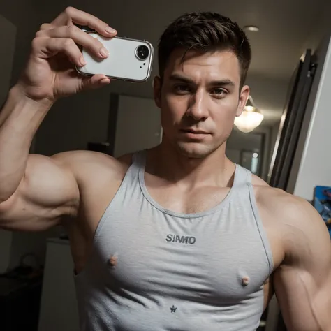 Simon "Ghost" Riley, phone, selfie, muscular, tank top