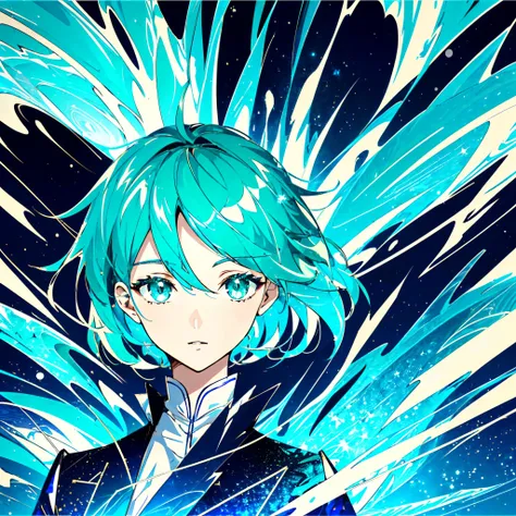 phosphophyllite, phos, short_hair, green_hair, shiny_hair, portrait, regal, robe, intricated, detailed,  cyberpunk,  splash scre...