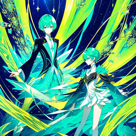 phosphophyllite, phos, short_hair, green_hair, shiny_hair, portrait, regal, robe, intricated, detailed,  cyberpunk,  splash scre...