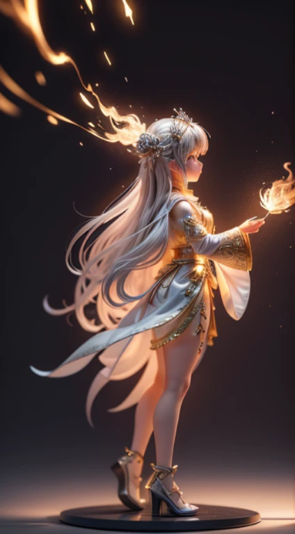 (Blind box toy style:1.2), (Full body photo) , 1 cute female metal dancer, Delicate metal robes, Baroque style, dreamy glow, Clean, Black draft,White gold style， ( globalillumination, ray traycing, HighDynamicRange, unreal render,Reasonable design, high de...