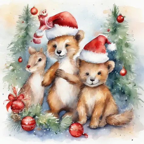 christmas cute animals children christmas illustration postcard style christmas party