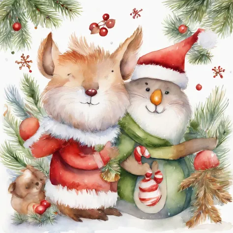 christmas cute animals children christmas illustration postcard style christmas party