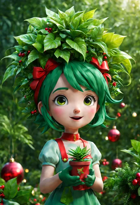 (a cute Plant Girl, nature theme:1.4), Christmas color, nature, (best composition), ultra-wide-angle, octane render, enhance, intricate, (best quality, masterpiece, Representative work, official art, Professional, unity 8k wallpaper:1.3)