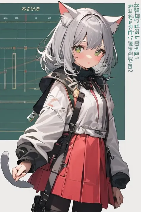 cat ears, grey hair, move chart, super detail, high quality