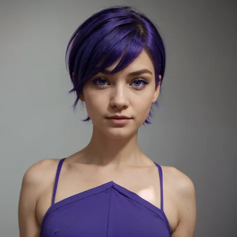 Blue eyes short purple hair