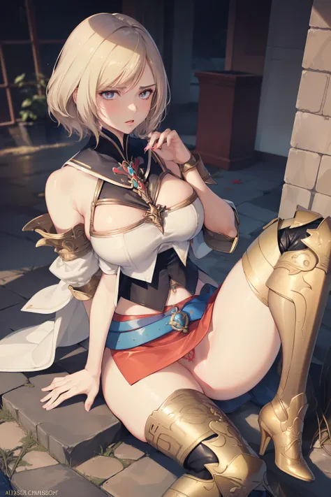 (the golden ratio,masutepiece, of the highest quality, Best Quality, Beautiful and aesthetic:1.2), ighly detailed, Colorful,highest details, (Adults,age19,1girl in, Solo, Final Fantasy 12,Ashelia, shorth hair, short-hair,Ashelia Costume, Colossal tits, a m...