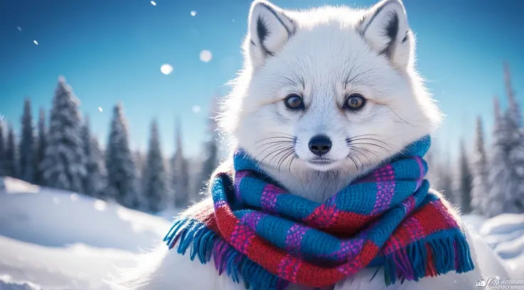 style-nebmagic, portrait of İsmail İnceoğlu, Gazelli, James Jean, Anton Fadeev and Yoshitaka Amano, fluffy cute arctic fox in a Style-SylvaMagic scarf in the snow, Very detailed, 8K resolution, Digital Art, Trending on ArtStation, bright colours, Chibi sty...