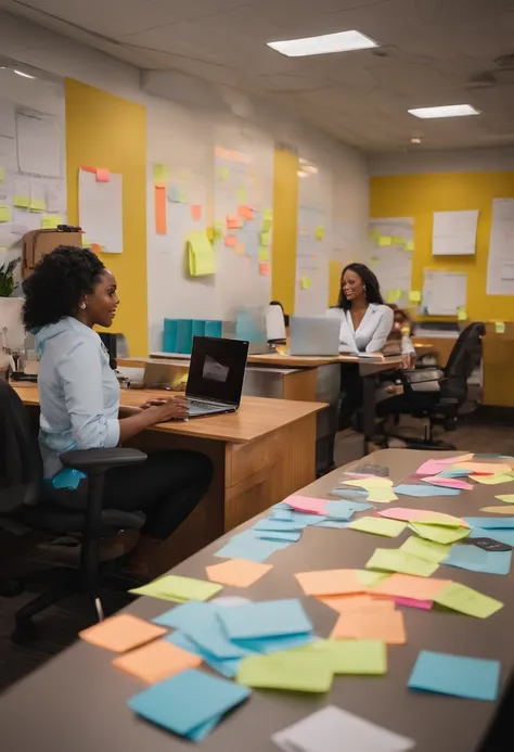 A photo of Madison and her team enjoying a late-night brainstorming session in the office, surrounded by colorful post-it notes and whiteboards.,original,Madison Kane is a tall woman with jet black hair in a ponytail, and piercing blue eyes. Her skin is a ...