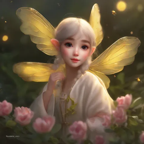 Realism, 真实感, Close up of cute tiny fireflies, illuminate the bush, a detailed painting, cgsociety, Detailed painting, artstation hd, high detail, cgsociety, photo realism, Concept art, artstation hd, official arts, bokeh ,gremlin, like a big moth, , petit...