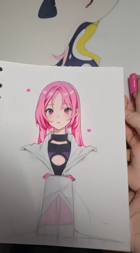 someone is drawing a picture of a girl with pink hair, with out shading, in an anime style, an anime drawing, colored drawing, high quality colored sketch, anime style character, inspired by Izzy Medrano, colored sketch, inspired by INO, anime style drawin...