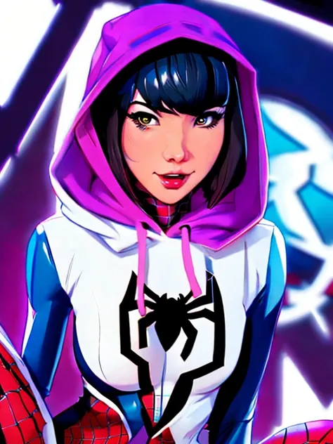 spider - man and the sinister spider - woman, spider - gwen, spider-gwen, ( ( spiderwoman ) ), spider woman, spiderverse, spider - verse art style, gwen stacy, textless, spider gwen, miles morales, into the spider verse, into the spiderverse, artgerm and i...