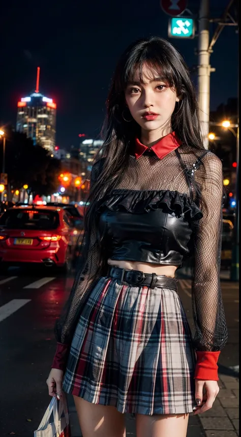 Y2k fashion, y2k outfit, vibrant night urban city scene, immersed in the vibrant atmosphere of a urban city. The urban city scene is alive, a lively urban city,  and people having fun because urban city, capturing the spirit of urban city, urban city, and ...