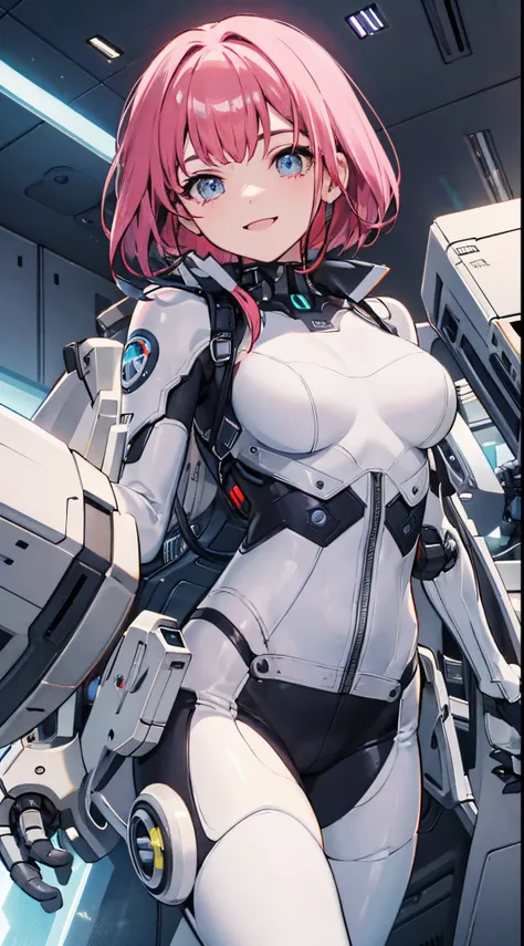 masterpiece, best quality, modern, smile, wearing sci-fi suit, on sci-fi war