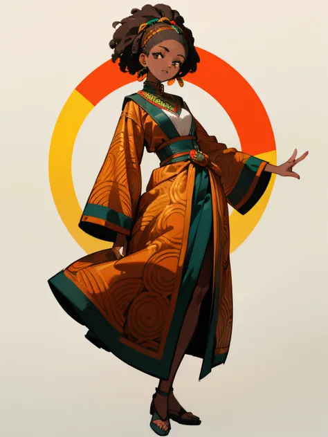 1girl, full - body, Young,short height, Dlrivery girl African, dark face dark african hair  ,national African clothing colorpop dynamic pose