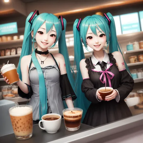 Hatsune Miku is at the cafe