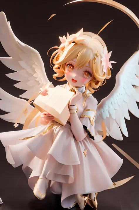 holy angel，coiffed blonde hair，gold eyes，angel aperture，the angel's wings，white gauze dress，it can also be lovely love，laughing ...