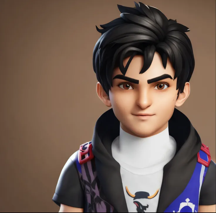 Make a fortnite skin of a 13 year old persian boy dark hair and pale