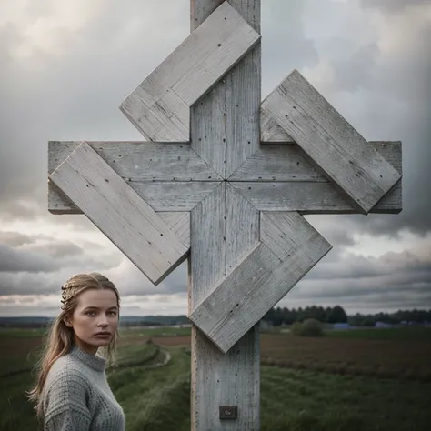 arafed woman in a white and grey sweater standing in a field, beautiful nordic woman, portrait of nordic girl, inspired by mads berg, in the countryside, inspired by Louisa Matthíasdóttir, erik johansson style, inspired by Nína Tryggvadóttir, inspired by J...