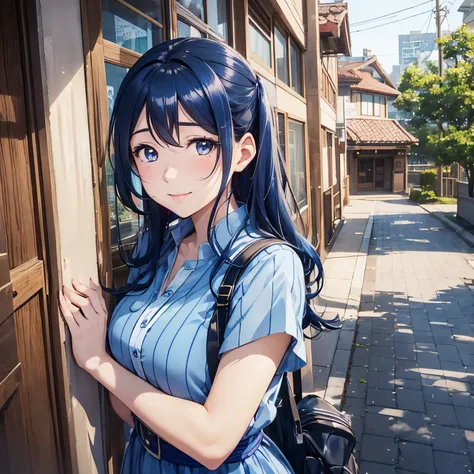 Love Live Matsuura Kanan, hair color blue, gently drooping eyes, cheerful personality, Superb view, go on a date