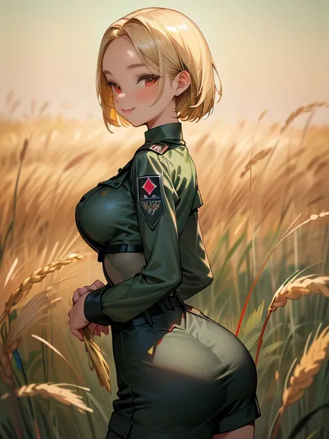 (cute girl), (perfect eyes),(((caucasian wearing black goth German ww2 military uniform))), skirt, (photorealistic:1.4), beautiful army woman, (((short straight blonde hair))), (((blonde))), (Bring out your forehead:1.2), (((red eyes))), (((big boobs))), e...