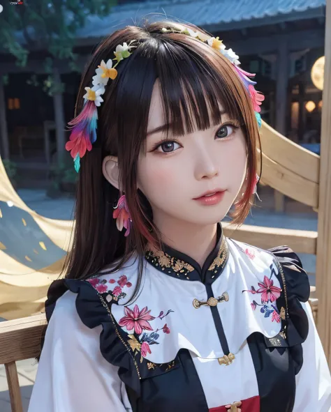 (8k, RAW photo:1.2),best quality, ultra high res,dramatic angle,(fluttered detailed color splashs), (illustration),(((1 girl))),(long hair),(rain:0.9),(hair ornament:1.4),there is an ancient palace beside the girl,chinese clothes,(focus on), color Ink wash...