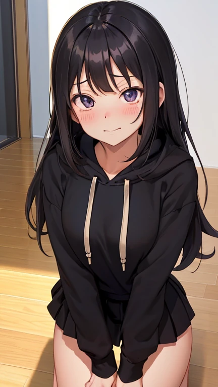 (masutepiece, Best Quality:1.2), (Looking at Viewer), (Wavy Hair:0.8),
1girl in, (Upper body:0.85), (Black theme:1.2), {Indoors|Outdoors}, Dark eyes, Dark hair, 
{Medium Hair}, Larger hoodie, (tight miniskirt:1.2),
({Happy face|peaceful face|Shy face|Curio...