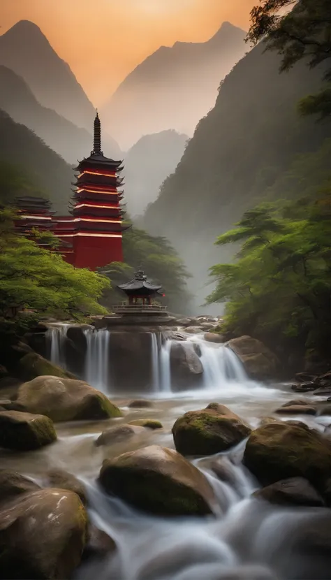 In a big mountain，There is pagoda mountain。There is a long stream of water