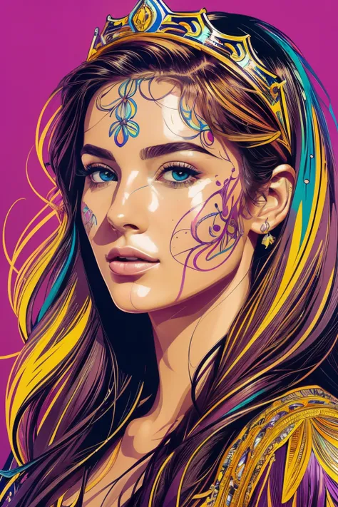 Highly detailed, High Quality, Masterpiece, beautiful, FISideRight, 1girl, solo, ((best quality)), ((masterpiece)), (detailed), perfect face, abstract beauty, Create a digital art work in pop art style, luxury elegance bold with hint of feminine, happy & y...