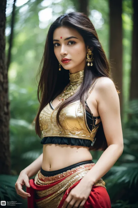 Portrait of A confident-looking indian princess from kamasutra with long flowing hair, hazel eyes, full body, standing position, bokeh, perfect composition, hyperrealistic, super detailed, 8k, high quality, trending art, trending on artstation, sharp focus...