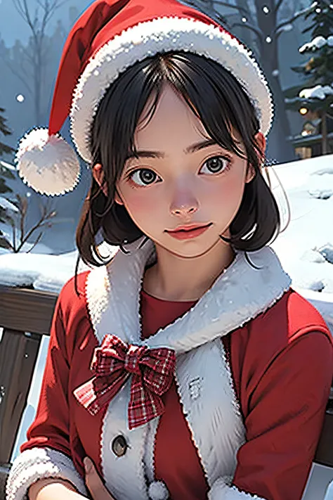 Christmas style，Santa hat，beuaty girl，snowflower，