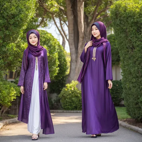 17 year old, Saori Minami, ( Ran Mouri 1.3), girl with a dark purple baju kurung, baju kurung clothing,wearing hijab scarf, eid, eid al-fitr masterpiece, 4k hd, 8k hd