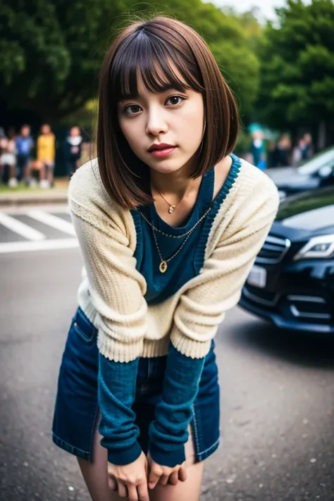 Girl in casual outfits，Extremely high image quality，Cinematic film texture，Photorealsitic，trainstation background，depth of fields，Qi bangs，二重まぶた，deepening of the tail of the eyes,，Wear a bracelet on your wrist，Scarlet lips，lips are shiny and、It has a textu...