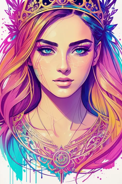 Highly detailed, High Quality, Masterpiece, beautiful, FISideRight face, 1girl, solo, ((best quality)), ((masterpiece)), (detailed), perfect face, abstract beauty, Create a digital art work in pop art style, luxury elegance bold with hint of feminine, happ...