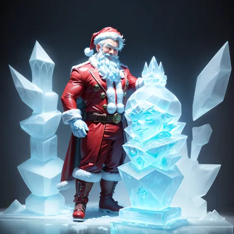 (Ice sculpture:1.4),Cinematic Angle,(cute ice sculpture santa claus,Anatomically correct,Full body,Masterpiece ice sculpture camellia,Masterpiece Han style,Smile)